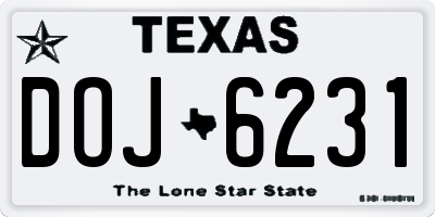 TX license plate DOJ6231