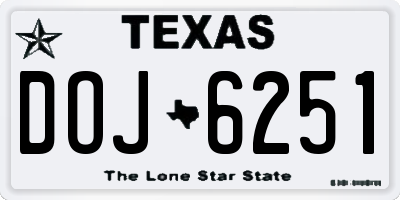 TX license plate DOJ6251