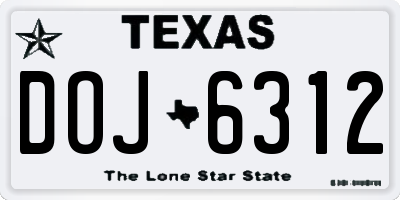 TX license plate DOJ6312
