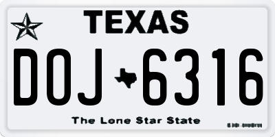 TX license plate DOJ6316