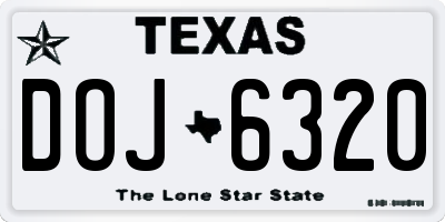 TX license plate DOJ6320