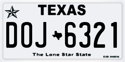 TX license plate DOJ6321
