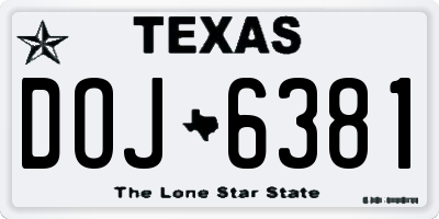 TX license plate DOJ6381