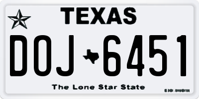 TX license plate DOJ6451