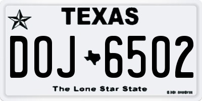 TX license plate DOJ6502