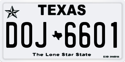 TX license plate DOJ6601