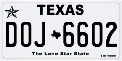 TX license plate DOJ6602