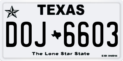 TX license plate DOJ6603