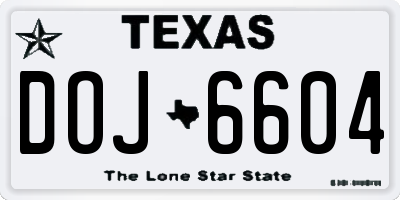 TX license plate DOJ6604