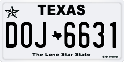 TX license plate DOJ6631