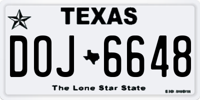 TX license plate DOJ6648