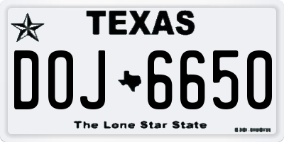 TX license plate DOJ6650