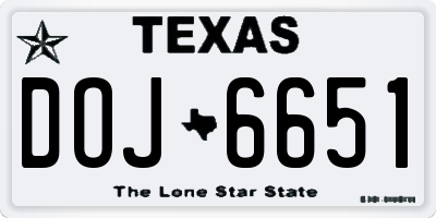 TX license plate DOJ6651