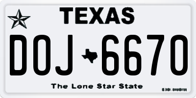 TX license plate DOJ6670