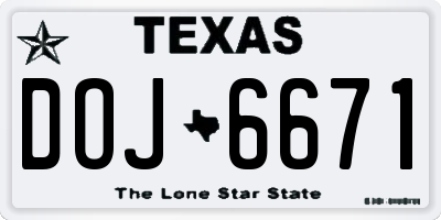 TX license plate DOJ6671