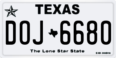TX license plate DOJ6680