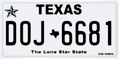 TX license plate DOJ6681