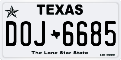 TX license plate DOJ6685