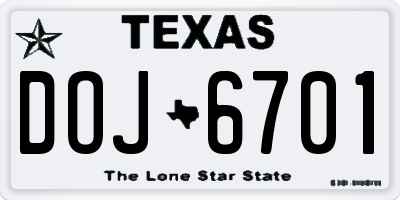 TX license plate DOJ6701