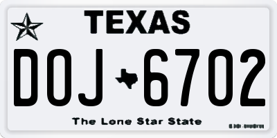 TX license plate DOJ6702
