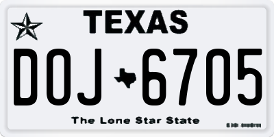 TX license plate DOJ6705