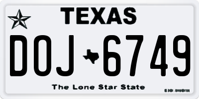 TX license plate DOJ6749