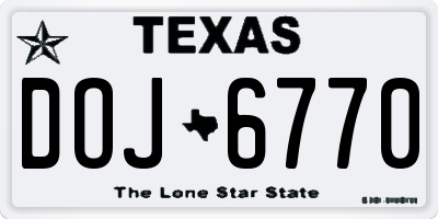 TX license plate DOJ6770