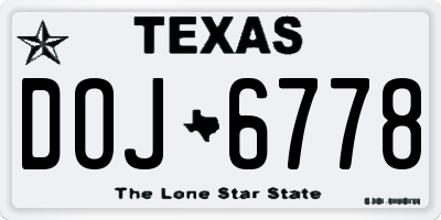 TX license plate DOJ6778