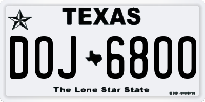 TX license plate DOJ6800