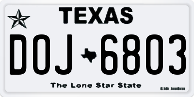 TX license plate DOJ6803