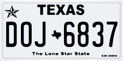 TX license plate DOJ6837