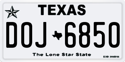 TX license plate DOJ6850