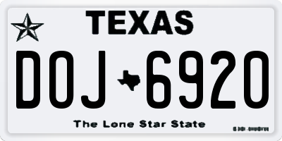 TX license plate DOJ6920