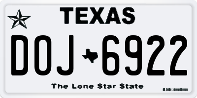 TX license plate DOJ6922