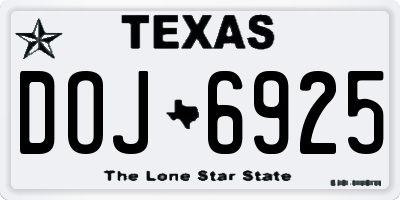 TX license plate DOJ6925