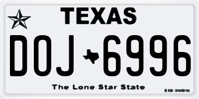 TX license plate DOJ6996