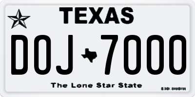 TX license plate DOJ7000