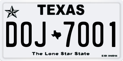 TX license plate DOJ7001