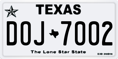 TX license plate DOJ7002