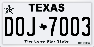 TX license plate DOJ7003
