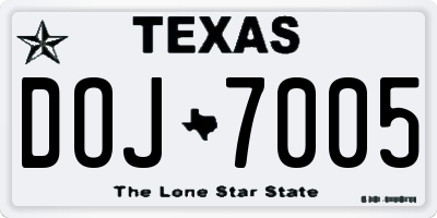 TX license plate DOJ7005