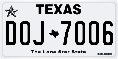 TX license plate DOJ7006