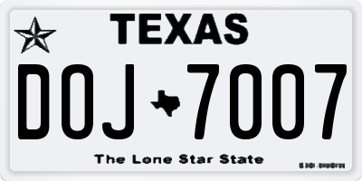TX license plate DOJ7007