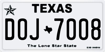 TX license plate DOJ7008