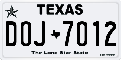 TX license plate DOJ7012