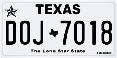 TX license plate DOJ7018