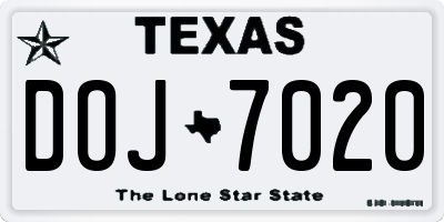 TX license plate DOJ7020