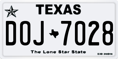TX license plate DOJ7028