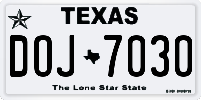 TX license plate DOJ7030