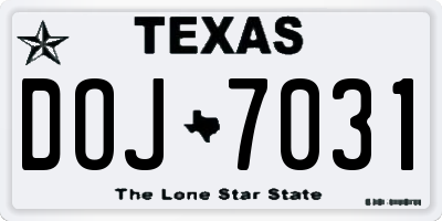 TX license plate DOJ7031